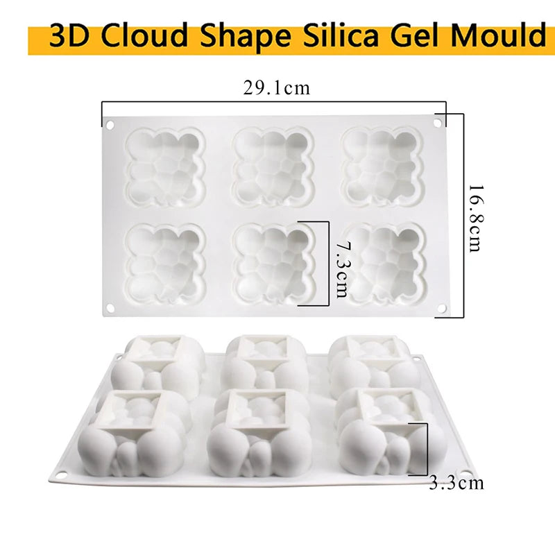 6-Cavity 3D Cloud Silicone Mold – Pastry, Dessert, Mousse, Cake, DIY Craft, Soap & Candle Baking Decoration Tool