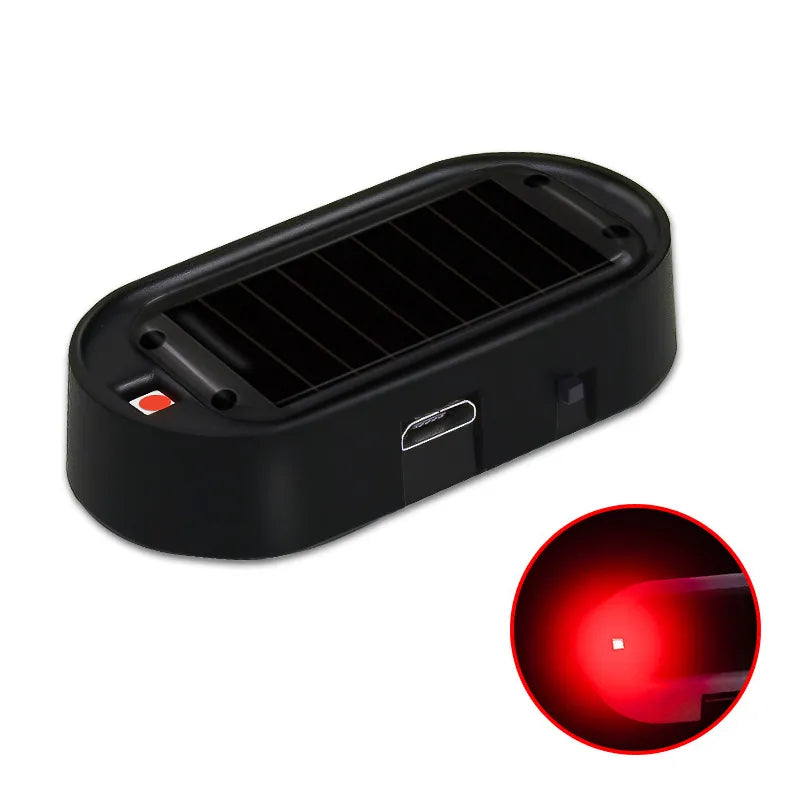 Car LED Solar Powered Simulated Dummy Security Light - Wireless Anti-Theft Warning Caution Lamp with Flashing Imitation Effect