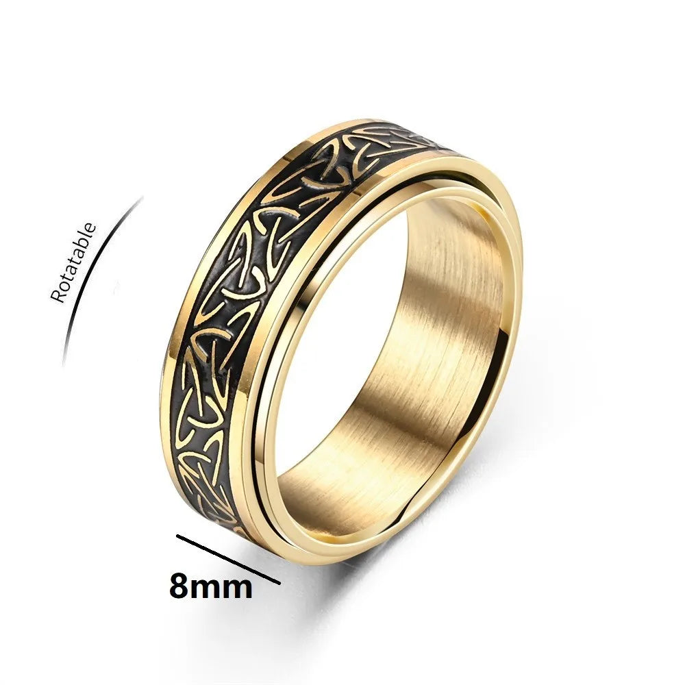 Punk Viking Script Stainless Steel Fidget Ring – Rotating Spinner for Men, Stress & Anxiety Relief Rock Band Jewelry