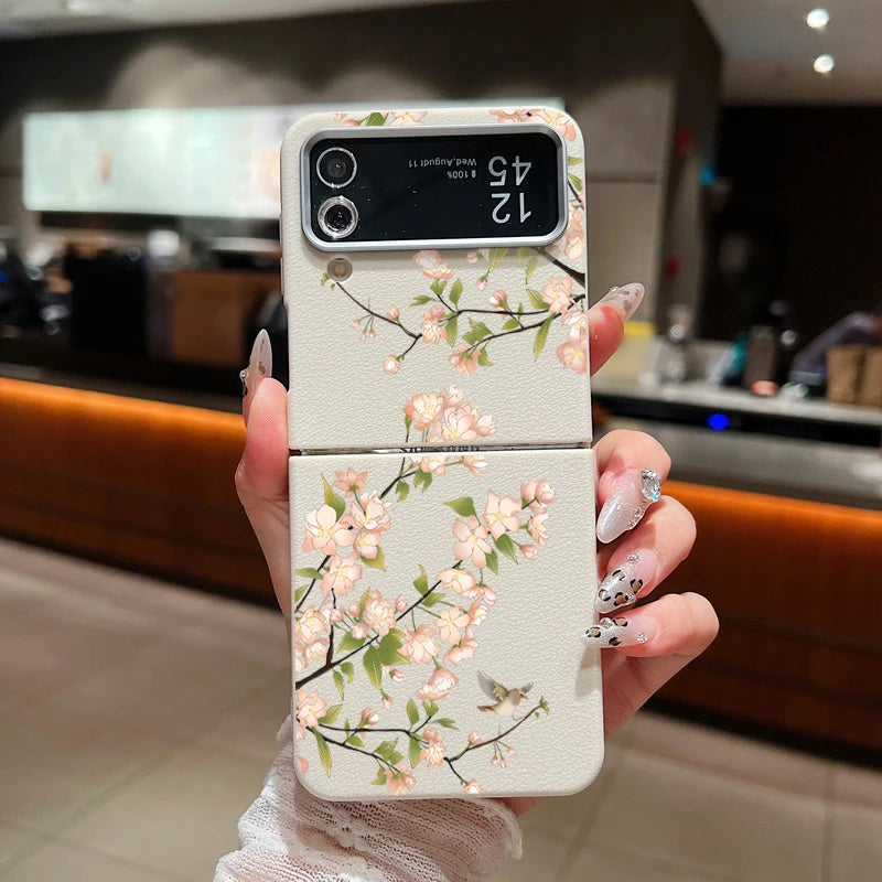 Floral Leather Texture Soft TPU Case for Samsung Galaxy Z Flip 6/5/4/3 5G – Stylish Folding Phone Cover