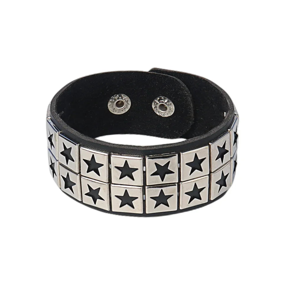 New Punk Fashion Black Leather Cuff Bracelet for Men & Women - Rivets Stud Charm Wristband Bangle, Gothic Jewelry 2024