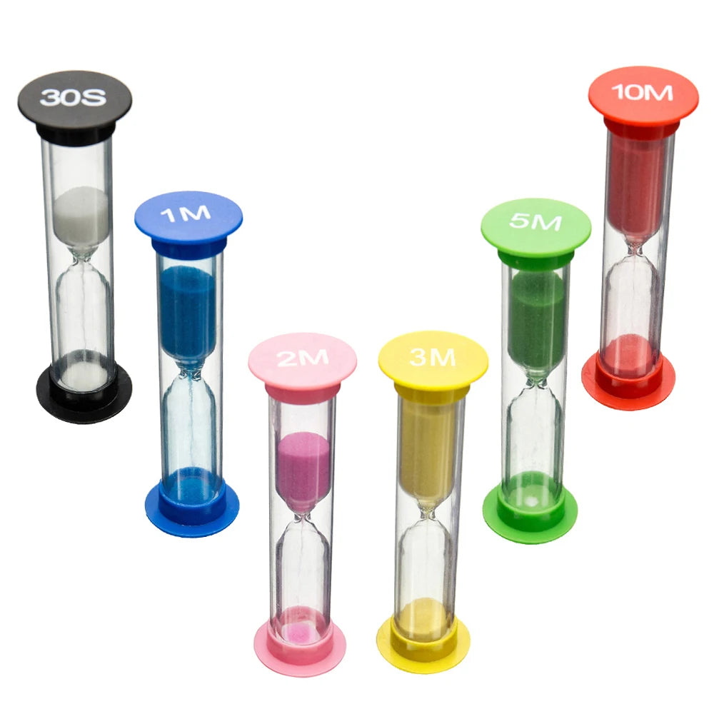 Colorful 6-Piece Plastic Sand Timers Set: Small Hourglasses for Various Time Intervals