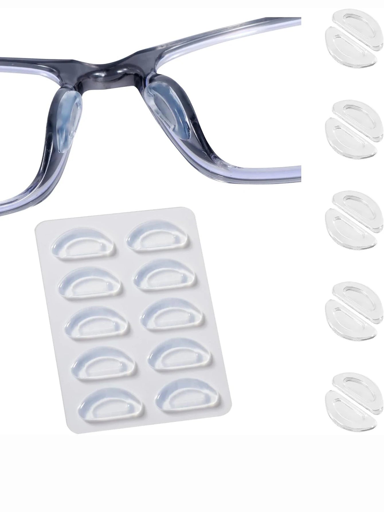 5 Pairs Anti-Slip Silicone Glasses Nose Pads - Soft Adhesive Nose Pads for Eyeglasses & Sunglasses (Black/White)