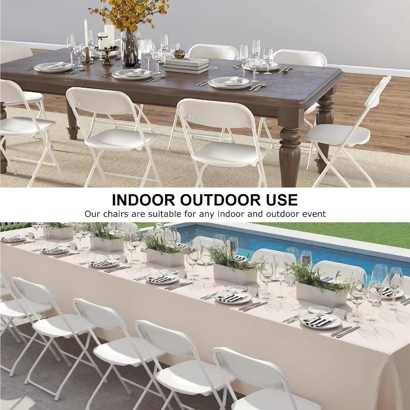 10-Pack White Plastic Folding Chairs – Indoor/Outdoor Portable Seating with Steel Frame for Events & Commercial Use