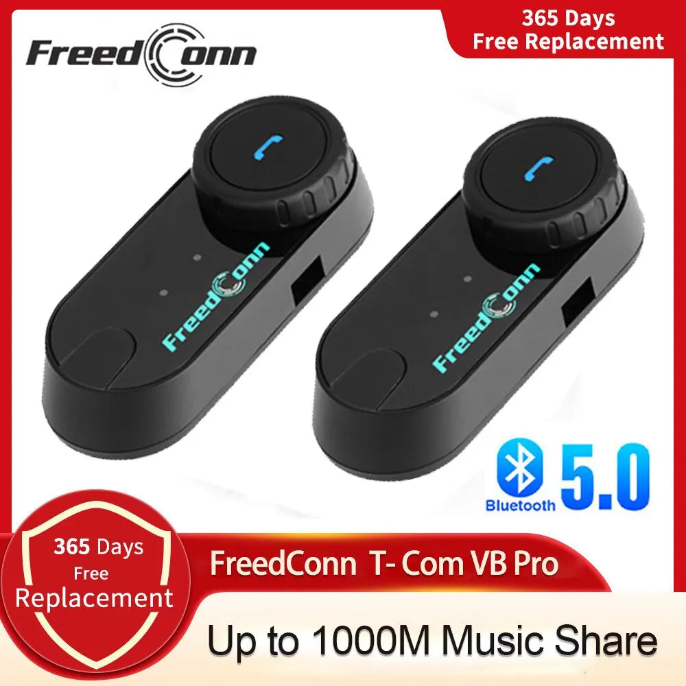 Freedconn T Com VB Motorcycle Helmet Bluetooth Headset — Wireless Stereo Intercom with Call, FM Music & Communication Sharing