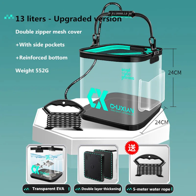 13L Foldable EVA Live Fish Bucket – Thickened Portable Water Tank for Fishing Gear and Accessories