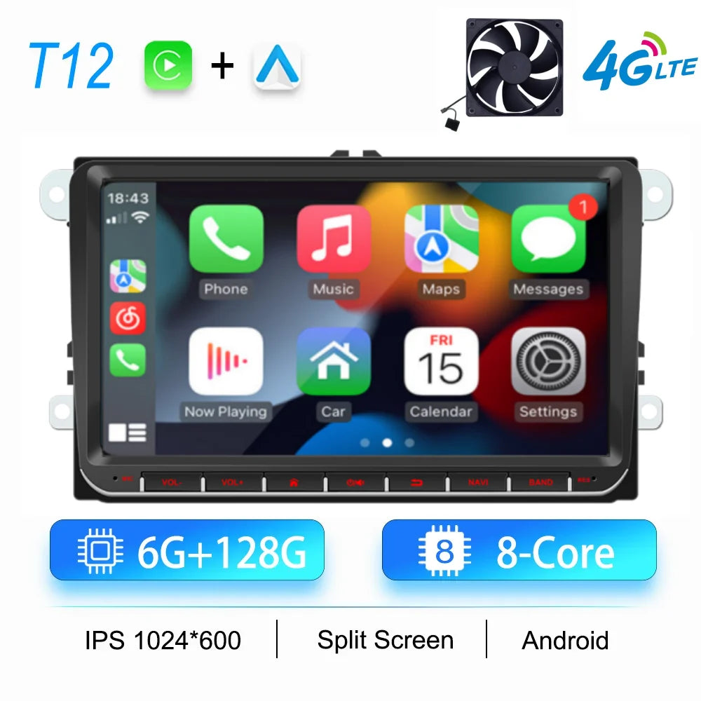 2DIN Android Car Radio for Volkswagen Golf 5/6, Polo, Passat B6/B7, CC, Skoda, Jetta - Multimedia, CarPlay, Wifi & GPS Navigation
