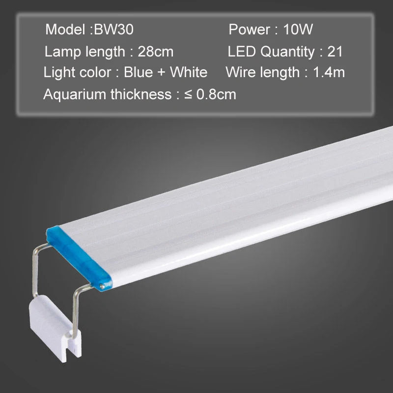 Aquarium LED Light – Super Slim Waterproof Clip Lamp for Fish Tank & Aquatic Plant Growth, Blue LED 18-75cm, 220V