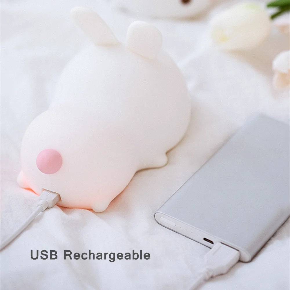 RGB Touch Sensor Rabbit Night Light – 16-Color USB Rechargeable Silicone Bunny Lamp, Kids’ Nightlight & Festival Gift