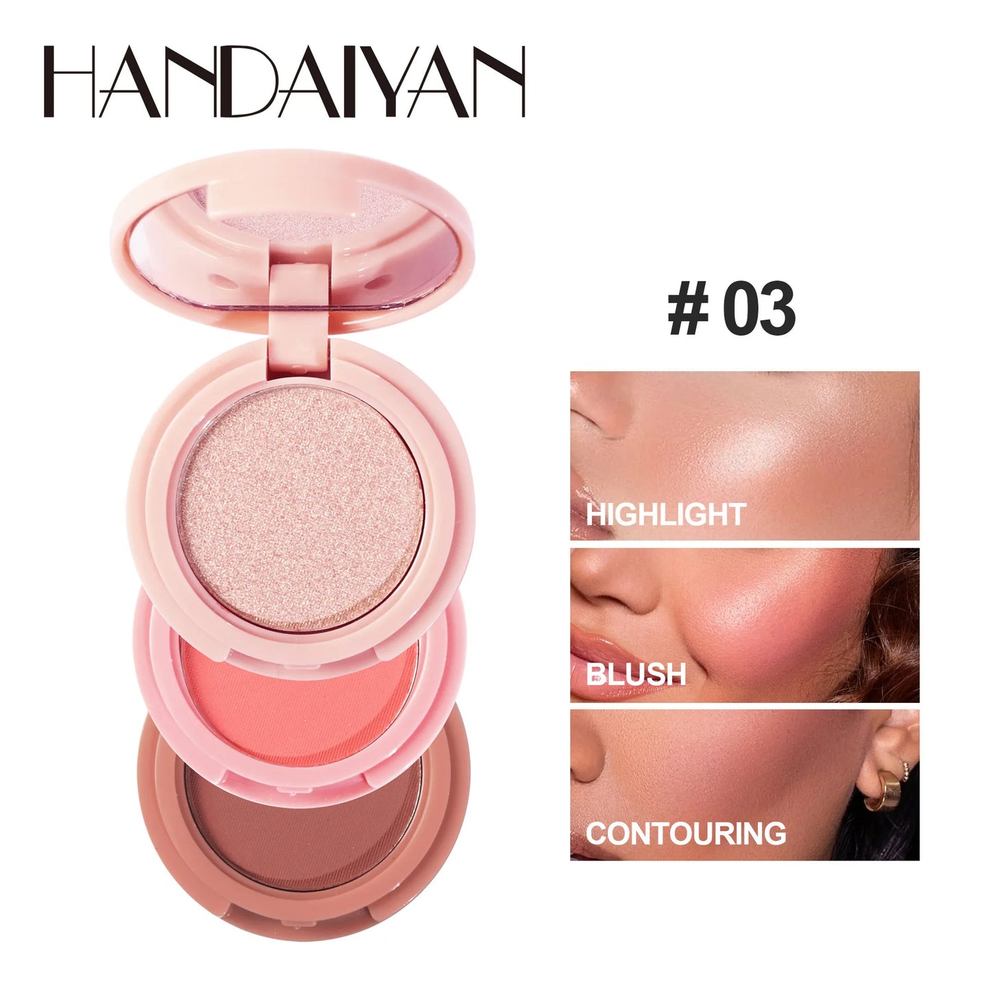 Handaiyan 3-in-1 Eyeshadow, Highlighter & Blusher Palette β Moonlight Stone Glitter Powder for Face & Nose