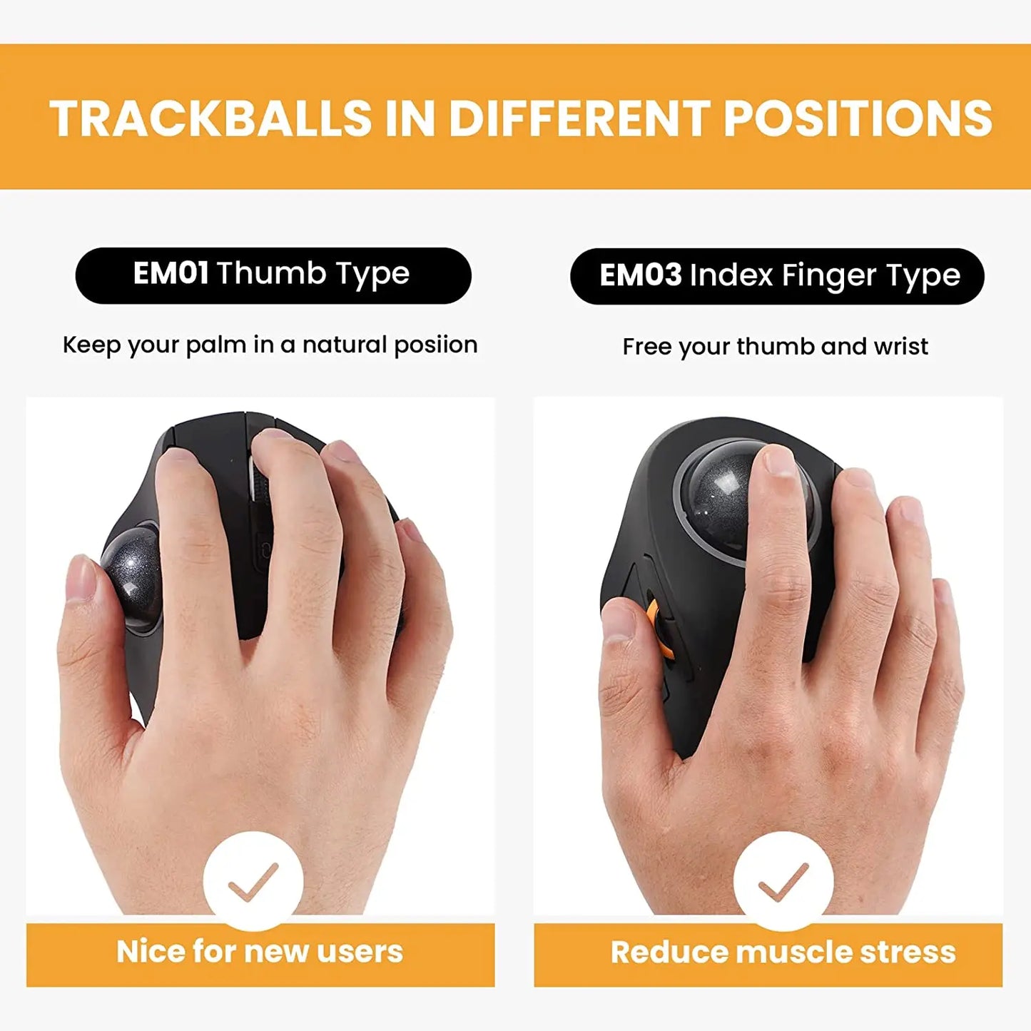ProtoArc Wireless Index Finger Trackball Mouse - Rechargeable RGB Rollerball, BT 2.4g Mice for Computer Laptop with 3 Device Connection