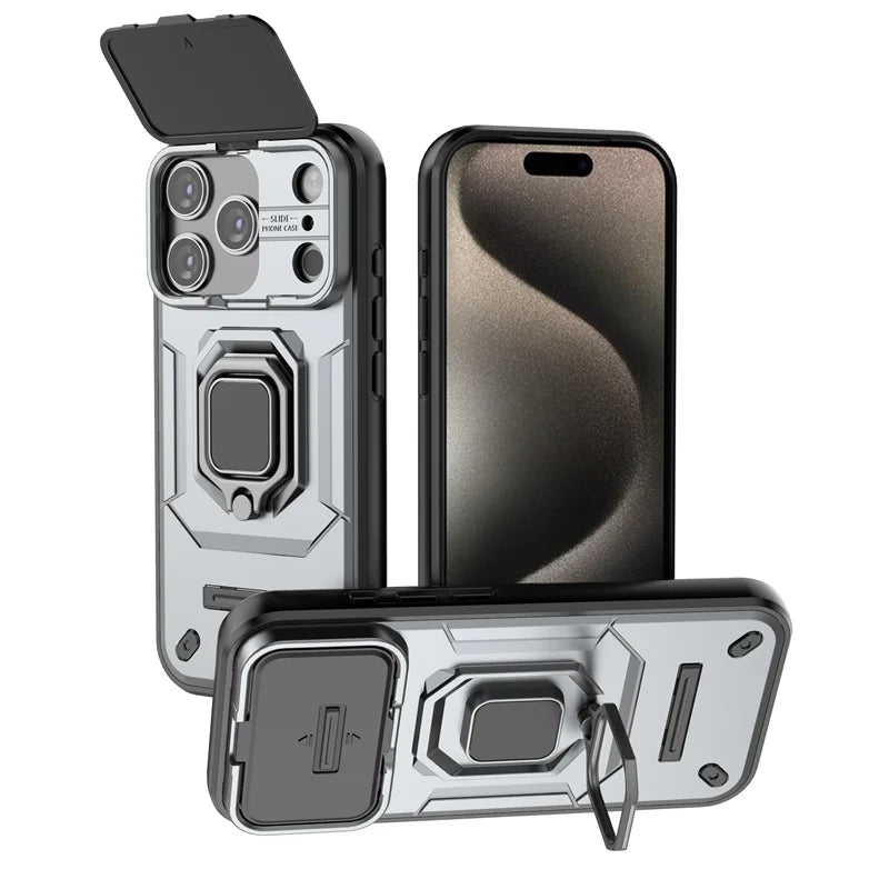 Armor iPhone 17 Pro Max Case – Slide Camera Protection with Ring Holder Cover