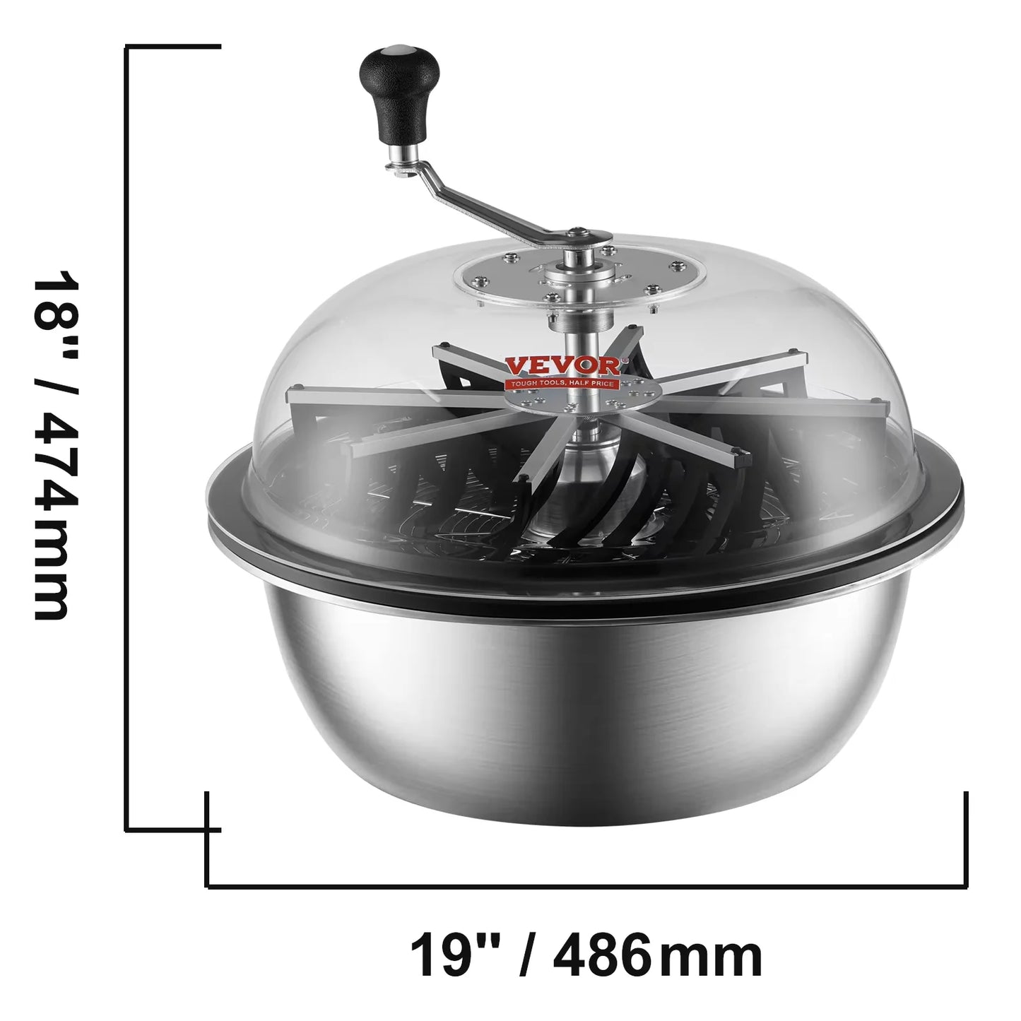 VEVOR 16/19/24 in Manual Leaf & Bud Bowl Trimmer — Stainless Steel Blades, Twist-Spin Cut, Clear Dome