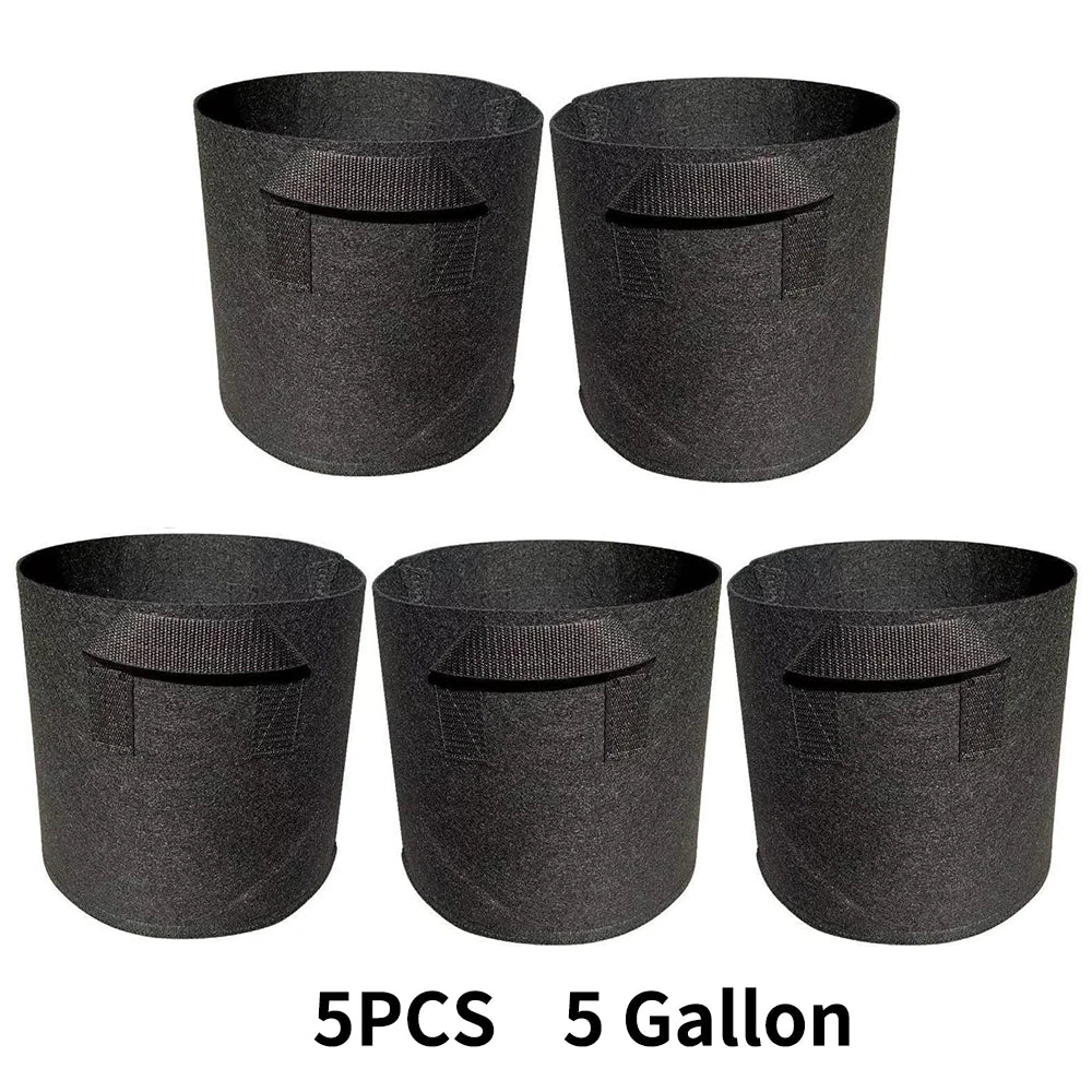 5-Pack Grow Bags with Handles — Aeration Fabric Pots for Plants, Available in 3, 4, 5, 7 & 30 Gallon