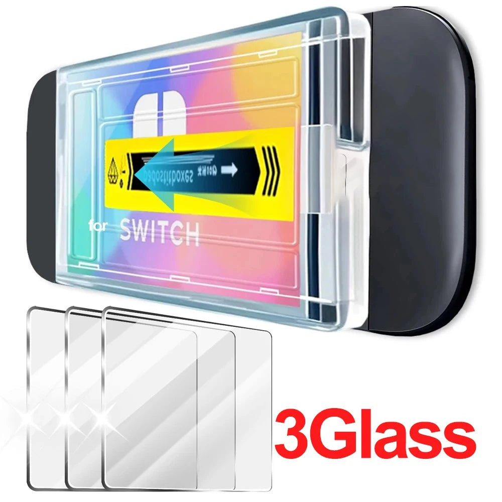 1-4PCS Tempered Glass Screen Protector for Nintendo Switch / Switch OLED / Switch 2 – Anti-Scratch with Auto-Alignment Frame