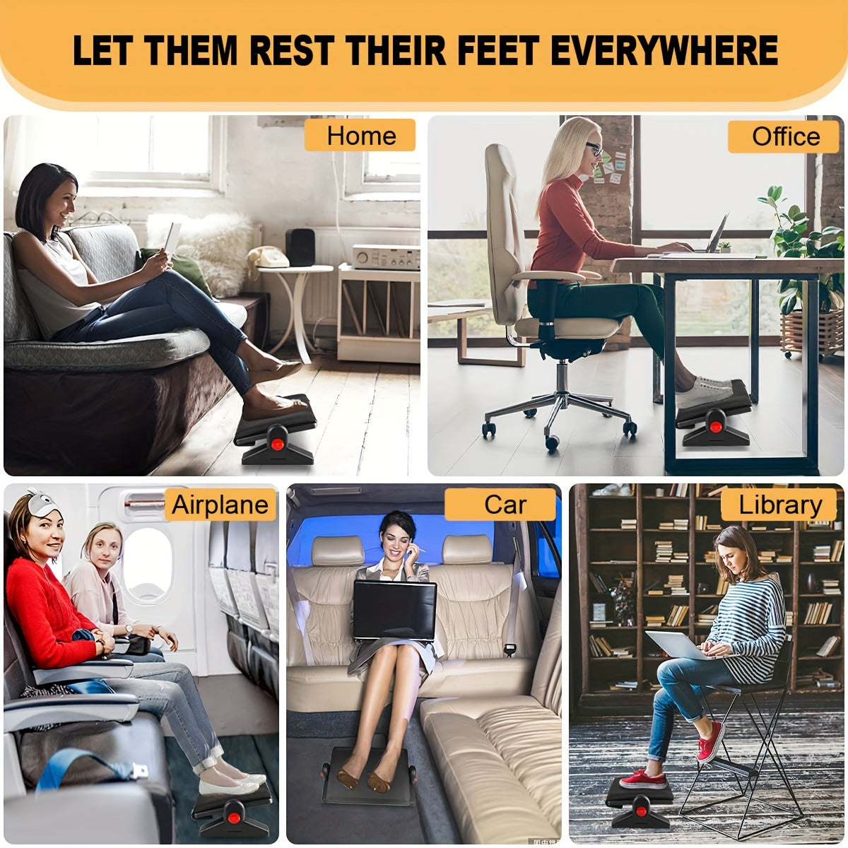 Adjustable Footrest with Removable Cushion - Angle Adjustable, Non-Slip Footstool for Desk, Office, Home, and Travel