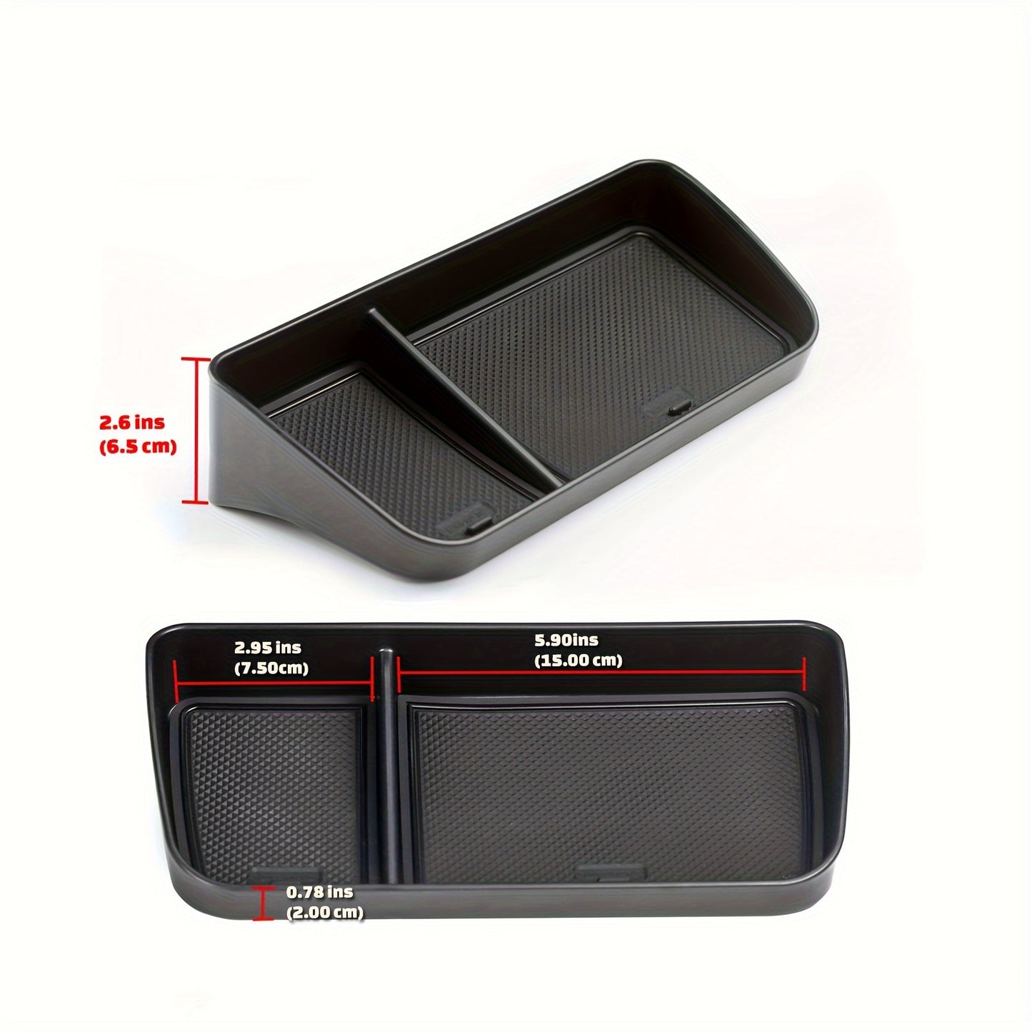 Vehicle Dashboard Organizer Storage Tray - Durable Plastic Car Console Pocket for Coins, Keys, and Phone - Universal Fit with Non-Slip Rubber Mats