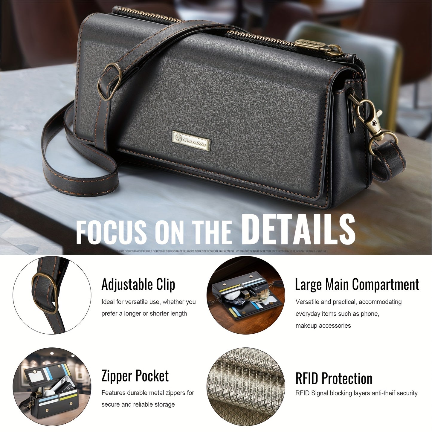 Crossbody Cell Phone Wallet for Women - RFID Blocking, Multi Card Slots, Detachable Wristlet and Shoulder Strap, Zipper Pocket