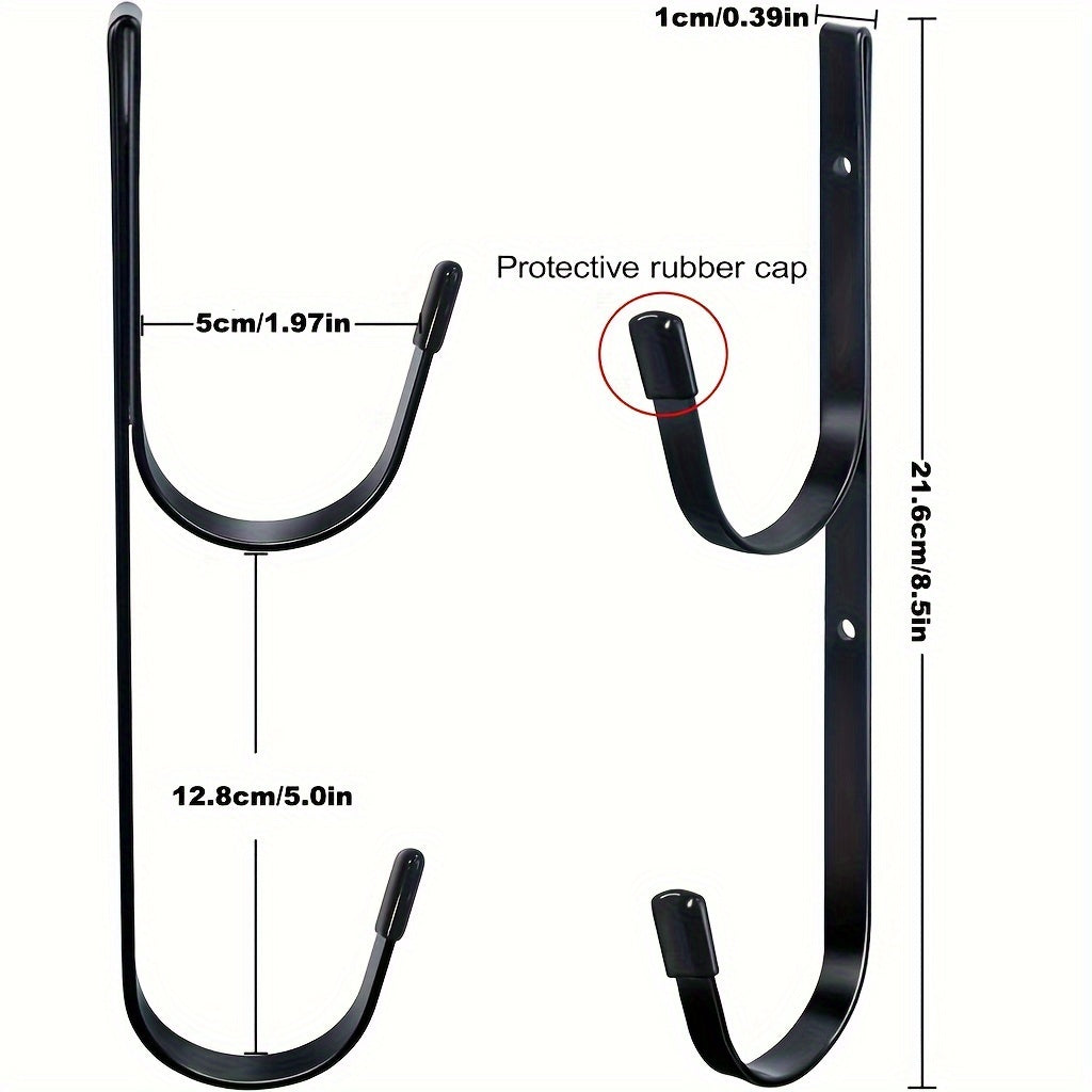 2-Pack Heavy-Duty Metal Pool Pole Hangers - Wall Mounted Hooks for Pool and Garden Tools, Includes Rakes, Skimmers, Nets, with Protective Rubber Caps