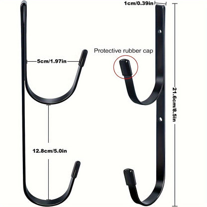 2-Pack Heavy-Duty Metal Pool Pole Hangers - Wall Mounted Hooks for Pool and Garden Tools, Includes Rakes, Skimmers, Nets, with Protective Rubber Caps
