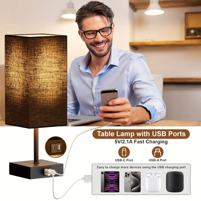 Set of 2 Bedside Table Lamps - Touch Control, USB C+A Charging Ports, 3-Way Dimmable, LED Bulbs , Upgraded Black for Bedroom Decor