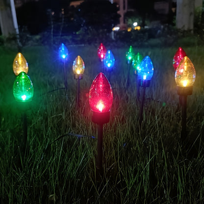 12 Pack Solar-Powered C9 LED Christmas Ground Spike Lights - Garden Decor & Holiday Illumination