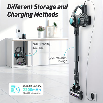 Cordless Vacuum Cleaner – Lightweight Stick Vacuum with Powerful Suction, Detachable Battery, LED Brush, 43.96oz Dust Cup, 4-in-1 Handheld for Home, Hard Floors, Carpet, Pet Hair