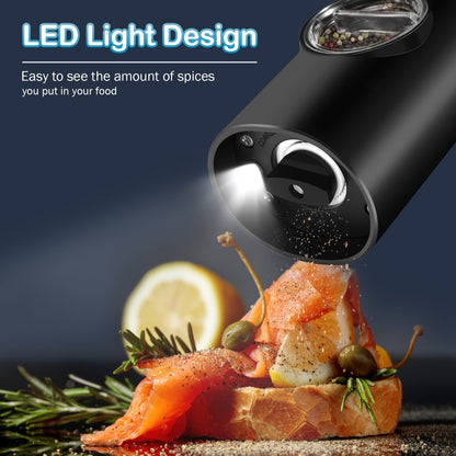 Rechargeable Electric Salt and Pepper Grinder Set - 1/2 pcs, Adjustable Coarseness, LED Light, USB Charging | One-Hand Operation, Space-Saving, Easy to Clean - Perfect Mother's Day Gift