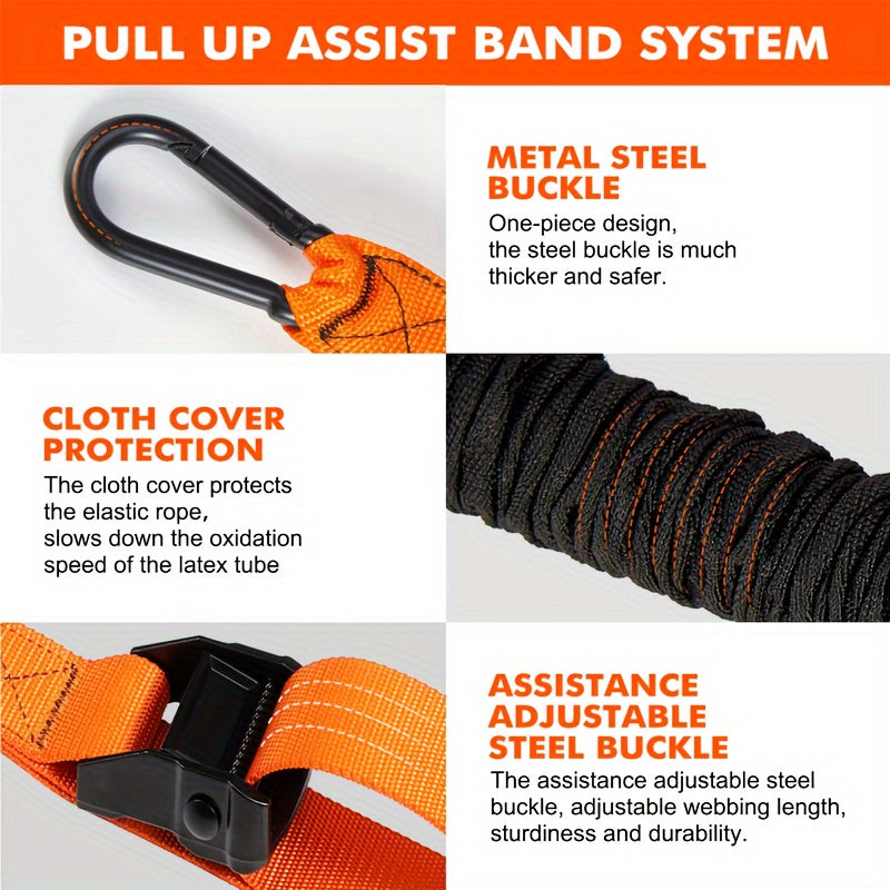 Pull Up Assist Band Set - Adjustable Resistance, Heavy-Duty TPE Fabric, Upgraded Metal Buckle and Cloth Protection | Durable Stretch Fitness Bands for Upper Body Strength | Includes Foot/Knee Rests