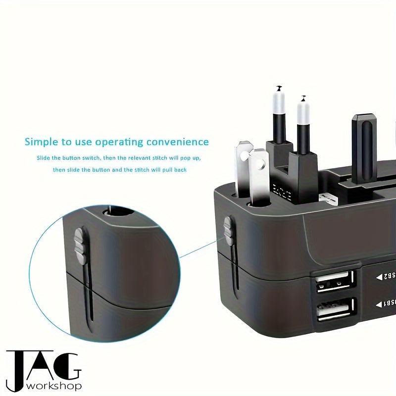 Universal Travel Adapter with Dual USB Ports - All-In-One Wall Charger with US/EU/UK/AU Plugs, 110V-240V Input, Surge Protection, Compatible with iPhone, Samsung, Tablets for Over 150 Countries