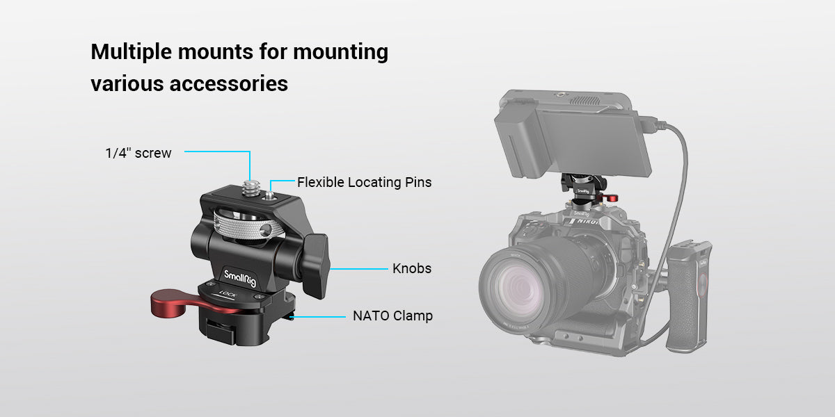 SmallRig DSLR Camera Clamp – Swivel & Tilt Adjustable Monitor Mount with Screws for Monitor, Flash Light & DIY Attachment (2903B)