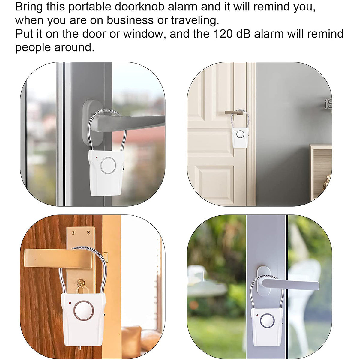 120dB Door Handle Alarm - Portable Security Alarm with 3 Adjustable Settings, Battery Operated for Travel, Hotel, and Apartment Safety