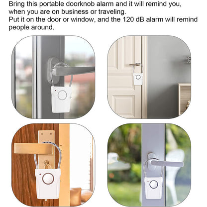 120dB Door Handle Alarm - Portable Security Alarm with 3 Adjustable Settings, Battery Operated for Travel, Hotel, and Apartment Safety