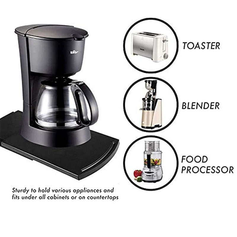 Sliding Coffee Machine Tray - 12" Rolling Tray for Coffee Pots, Blenders, and Toasters with Smooth Rolling Wheels