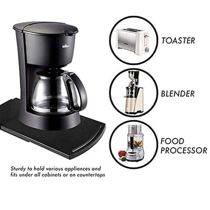 Sliding Coffee Machine Tray - 12" Rolling Tray for Coffee Pots, Blenders, and Toasters with Smooth Rolling Wheels