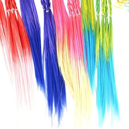 6pcs Girls Hair Accessories Set - Colorful Braided Wig, Ponytail Holders, and Rubber Bands, Perfect for Gifts