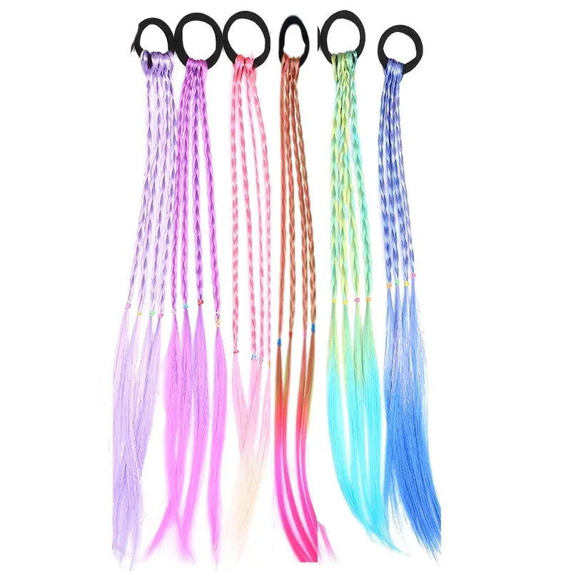 6pcs Girls Hair Accessories Set - Colorful Braided Wig, Ponytail Holders, and Rubber Bands, Perfect for Gifts