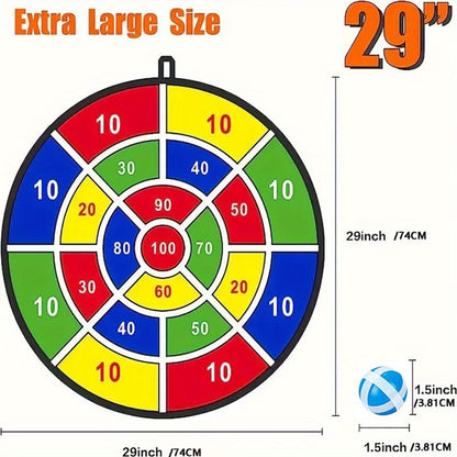 29" Double-Sided Dart Board – Large Dart Board with Sticky Balls and Darts, Indoor/Outdoor Fun Game for Boys and Girls