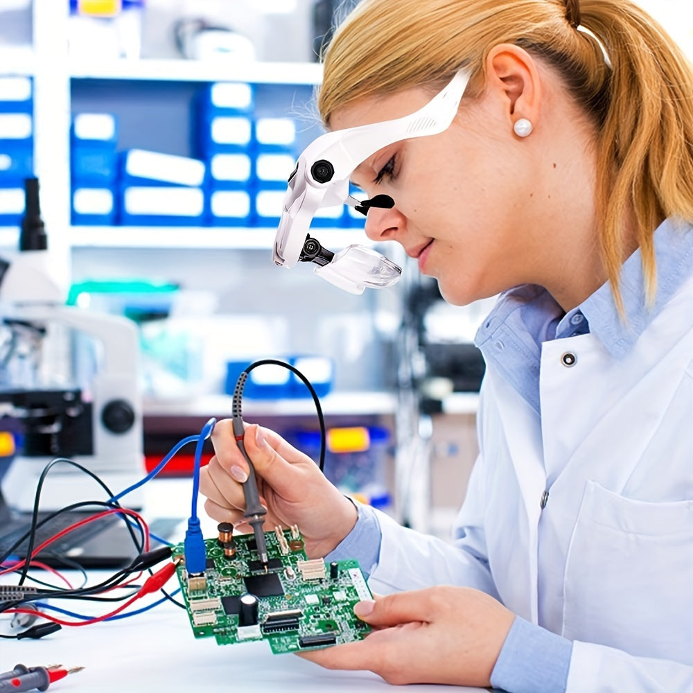 2 LED Headband Magnifier with 5 Replaceable Lenses - Reading Loupe for Jewelry & Electronics Repair (1.0X, 1.5X, 2.0X, 2.5X, 3.5X)