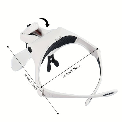 2 LED Headband Magnifier with 5 Replaceable Lenses - Reading Loupe for Jewelry & Electronics Repair (1.0X, 1.5X, 2.0X, 2.5X, 3.5X)