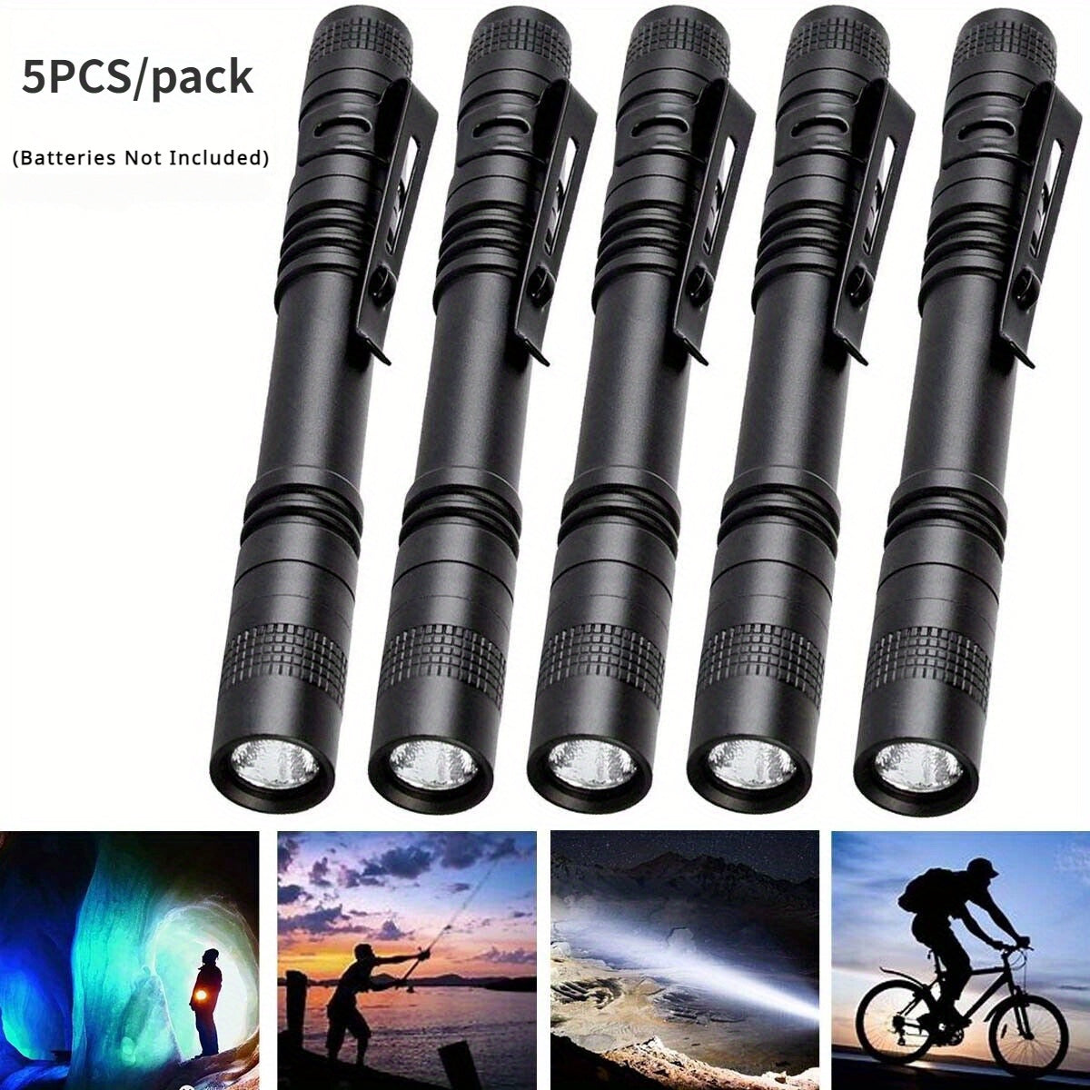 5 Pack Mini LED Flashlights with Clip – Pocket Penlights for Outdoor Camping, Hiking & Fishing (Batteries Not Included)