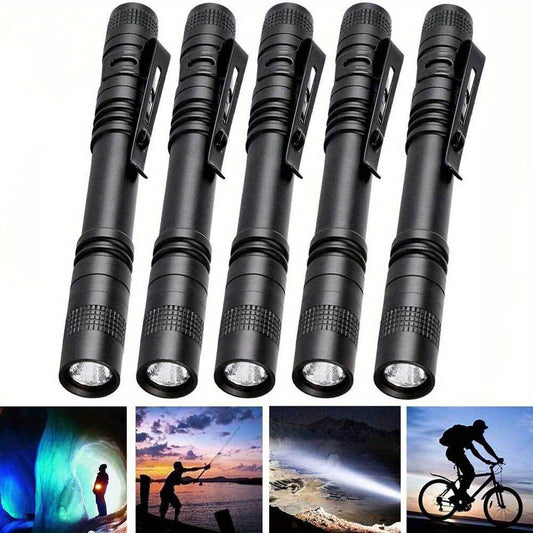 5 Pack Mini LED Flashlights with Clip – Pocket Penlights for Outdoor Camping, Hiking & Fishing (Batteries Not Included)