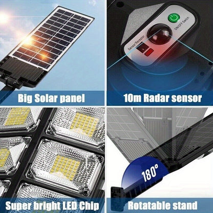 1 PCS Solar Street Light: 6500K 100000LM with 504 LEDs, Dusk to Dawn Solar Flood Light with Wide Angle Motion Sensor and Remote Control for Commercial and Yard Lighting