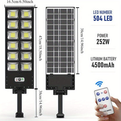1 PCS Solar Street Light: 6500K 100000LM with 504 LEDs, Dusk to Dawn Solar Flood Light with Wide Angle Motion Sensor and Remote Control for Commercial and Yard Lighting
