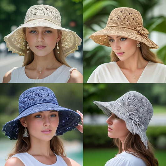 Washable Breathable Foldable Hat for Women - Fashionable Hollow Sun Hat with Large Brim, Perfect for the Beach