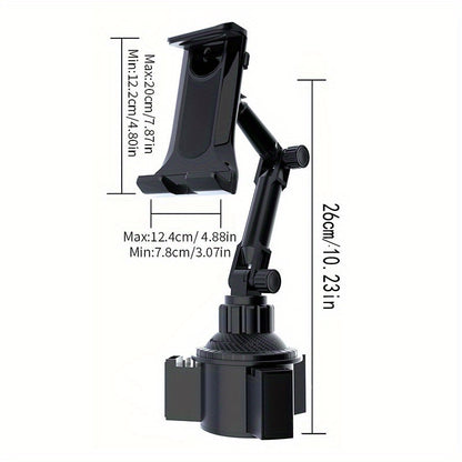 Heavy Duty Car Cup Holder Tablet and Phone Mount - Adjustable ABS Base, Fits 4-13in Devices, Compatible with iPad Mini/Air/Pro, iPhone and All Cellphones