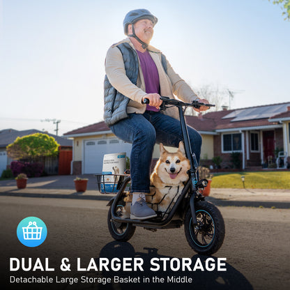 550W Electric Scooter with Basket for Dogs – 20-Mile Range, 18.6MPH Speed – Ample Storage for Pets and Cargo