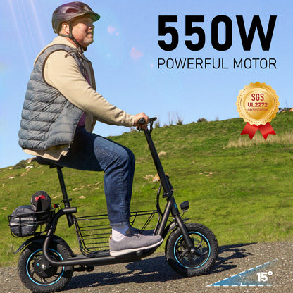550W Electric Scooter with Basket for Dogs – 20-Mile Range, 18.6MPH Speed – Ample Storage for Pets and Cargo