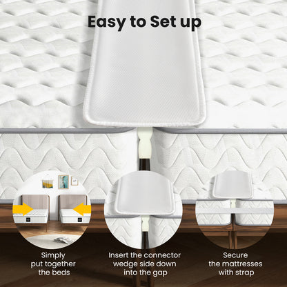 12" Extra Wide Maxmass Bed Bridge – Twin XL to King Converter Kit with Strap and Gap Filler for a Comfortable, Secure Sleeping Experience