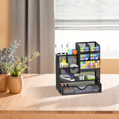 JMHUD Versatile Pencil Organizer – Mesh Pen Holder with Drawer for Desk – Enhanced Desk Organizer for Office and Art Supplies (Black)